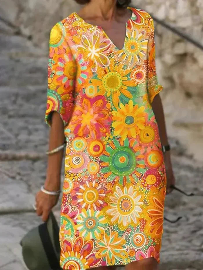 Rikke - Farverig blomsterkjole