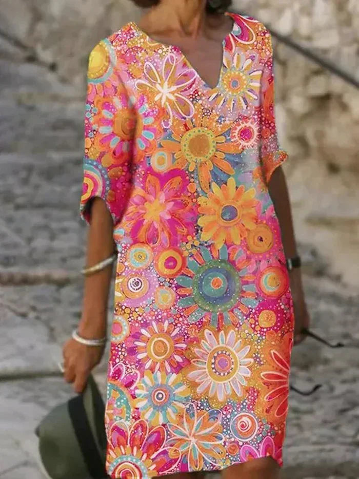 Rikke - Farverig blomsterkjole