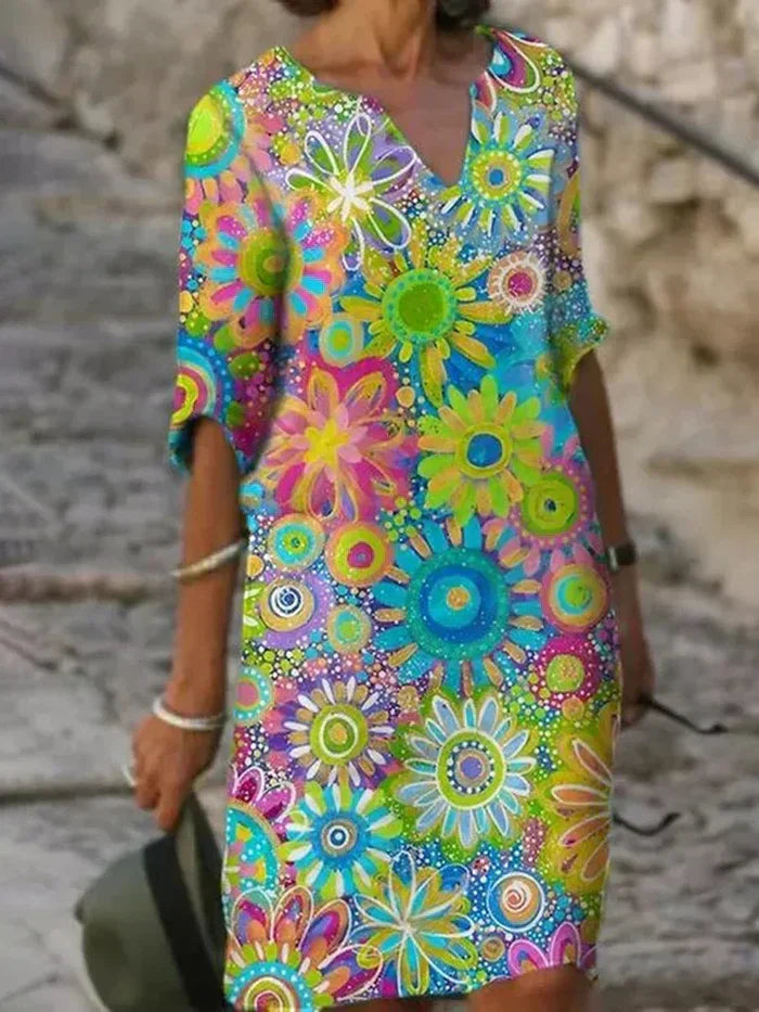 Rikke - Farverig blomsterkjole